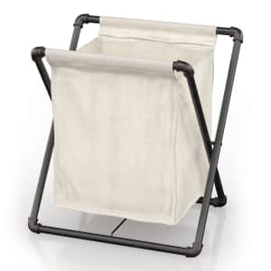 Byron Off-White Canvas and Sand Black Pipe Metal Urban Laundry Hamper for $20