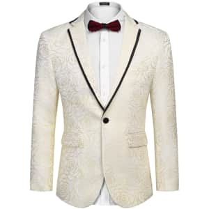Coofandy Men's Jacquard Rose Tuxedo Jacket for $20