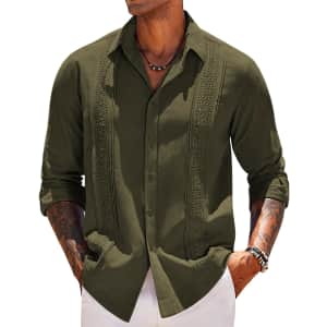 Coofandy Men's Cuban Long Sleeve Shirt for $12