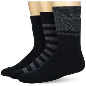 Amazon Essentials Men's Full Terry Brushed Lounge Socks, 3 Pairs, Black, 8-12 for $6