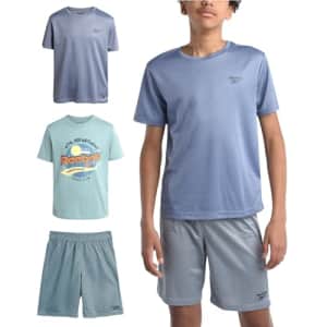 Reebok Boys' Active Shorts Set - 3 Piece Performance Short Sleeve T-Shirt and Mesh Basketball for $20