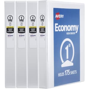 Avery 1" Economy View 3-Ring Binder 4-Pack for $10