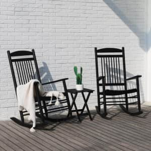 Veikous 3-Piece Wood Outdoor Rocking Chair Conversation Set for $183