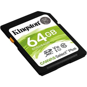 Kingston SD Card Canvas Select Plus 64GB Memory Card for Camera, Digital Camcorder, Trail Camera, for $11