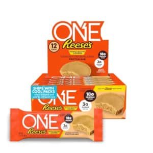 O.N.E. ONE Protein Bars, Reese's Peanut Butter Lovers, Gluten Free with 18g Protein and 3g Sugar, Pantry for $24