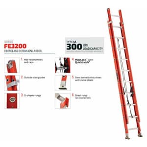 Louisville Ladder FE3216 Fiberglass Extension Ladder 300-Pound Capacity, 16-foot, Type IA for $256 Louisville Ladder FE3216 Fiberglass Extension Ladder 300-Pound Capacity, 16-foot, Type IA for $256