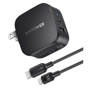 RAVPower MFi-Certified 30W 2-Port USB-C Fast Charger for $9