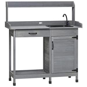 Outsunny Potting Bench Table with Sink, Outdoor Work Bench Table with Storage Cabinet and Hooks, for $186