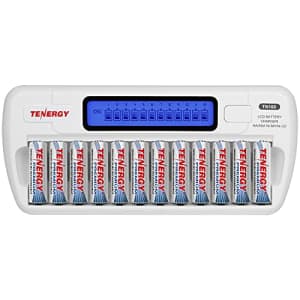 Tenergy TN160 12-Bay LCD NiMH/NiCD AAA/AA Battery Charger + 12 AA Premium NiMH Rechargeable for $48
