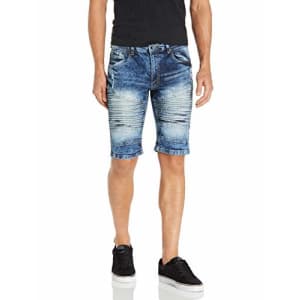Southpole Men's Denim Shorts with Destructed Ripped and Repaired, Medium Sand Blue/Stretch Mojito, for $23 Southpole Men's Denim Shorts with Destructed Ripped and Repaired, Medium Sand Blue/Stretch Mojito, for $23