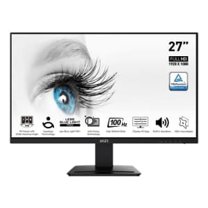 MSI Pro MP273A, 27" Monitor, 1920 x 1080 (FHD), IPS, 100Hz, TUV Certified Eyesight Protection, 4ms, for $95 MSI Pro MP273A, 27" Monitor, 1920 x 1080 (FHD), IPS, 100Hz, TUV Certified Eyesight Protection, 4ms, for $95