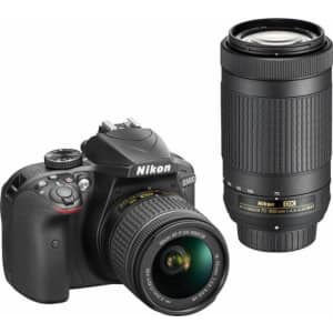 Nikon D3400 DSLR Camera w/ AF-P DX 18-55mm G VR & 70-300mm G ED Lenses + 32GB Memory Card for $500