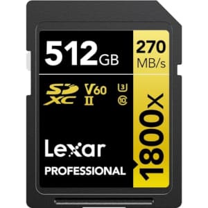 Lexar 512GB Professional 1800x UHS-II SDXC Memory Card (GOLD Series) for $187