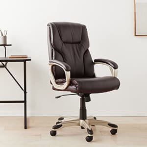 Amazon Basics High-Back Executive, Swivel, Adjustable Office Desk Chair with Casters, Brown Bonded for $120 Amazon Basics High-Back Executive, Swivel, Adjustable Office Desk Chair with Casters, Brown Bonded for $120
