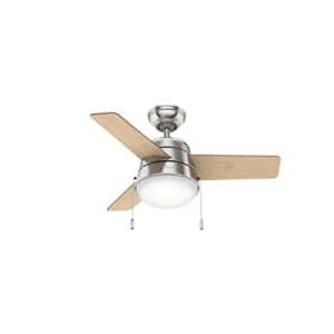 Hunter Fan Hunter Aker 36-inch Indoor Brushed Nickel Modern Ceiling Fan With Bright LED Light Kit, Pull for $125