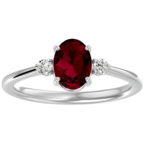 1.33-tcw. Oval Shape Created Ruby and Two Diamond Ring In Sterling Silver for $98 w/ $10 SuperJeweler Gift Card