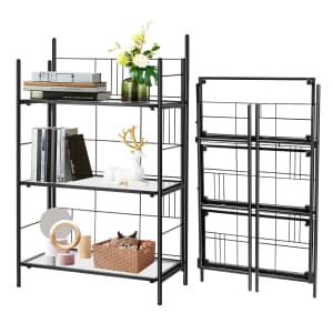 No Assembly 3 Tier Folding Bookshelf with Glass for $45 No Assembly 3 Tier Folding Bookshelf with Glass for $45
