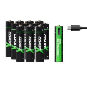 Coast AAA USB-C Rechargeable Batteries, ZITHION-X, Lithium Ion 1.5v 750 mAh, Long Lasting, Charges for $75