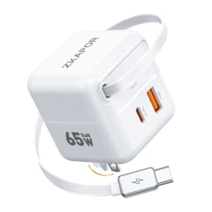 65W USB C Charger with Retractable Cable for $18