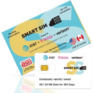 SmartSim Prepaid SIM Card 4G LTE for IoT Devices w/ 24GB Data for $26 w/ Prime