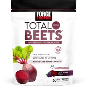 Force Factor Total Beets Soft Chews with Beetroot, Nitrates, L-Citrulline, Grapeseed Extract, and Antioxidants, for $15