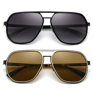 Sungait Men's Polygon Aviator Sunglasses 2-Pack for $14