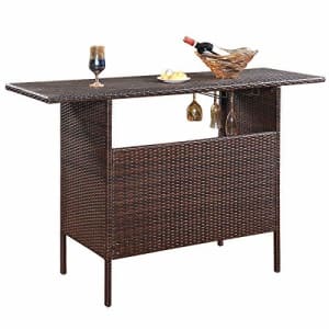 Giantex Outdoor Patio Rattan Wicker Bar Counter Table with 2 Steel Shelves, 2 Sets of Rails Garden for $140 Giantex Outdoor Patio Rattan Wicker Bar Counter Table with 2 Steel Shelves, 2 Sets of Rails Garden for $140