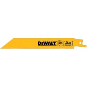 DEWALT DW4808 6-Inch 14 TPI Straight Back Bi-Metal Reciprocating Saw Blade (5-Pack) for $18 DEWALT DW4808 6-Inch 14 TPI Straight Back Bi-Metal Reciprocating Saw Blade (5-Pack) for $18