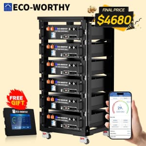 Eco-Worthy 48V 100AH Server Rack Lithium Battery 6-Pack w/ Monitor for $4,680 Eco-Worthy 48V 100AH Server Rack Lithium Battery 6-Pack w/ Monitor for $4,680