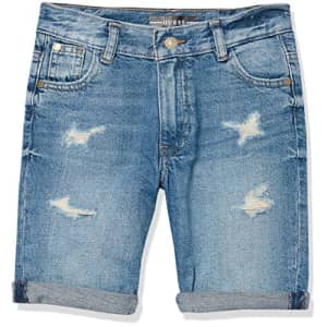 GUESS Boys' Big Distressed Denim Shorts, Destroy Blue Linen, 8 for $27