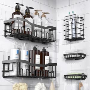 5-Piece Adhesive Shower Caddy Set for $10