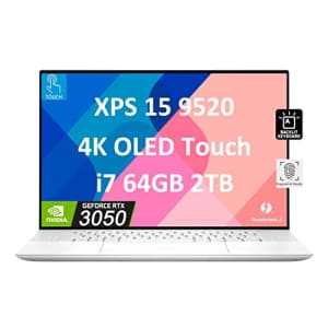 Dell XPS 15 9520 15.6" 4K (3456 x 2160) OLED Touchscreen (Intel 14-Core i7-12700H, 64GB DDR5 RAM, for $2,199