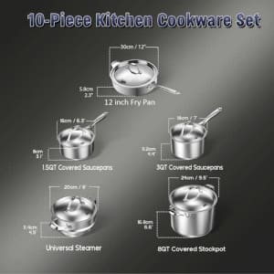 Cooks Standard Stainless Steel Kitchen Cookware Sets 10-Piece, Multi-Ply Full Clad Pots and Pans for $132