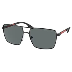 Prada Linea Rossa Men's Round Fashion Sunglasses, Black Rubber/Polarized Dark Grey, One Size for $115
