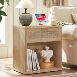 Leyaoyao 23" Rattan Nightstand w/ Charging Station for $45