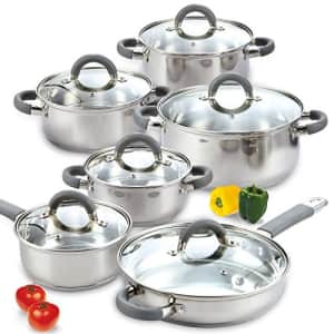 Cook N Home 2410 Stainless Steel 12-Piece Cookware Set, Silver for $90