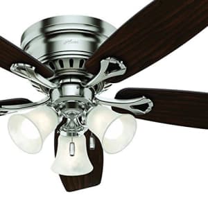 Hunter Fan 52 inch Casual Brushed Nickel Finish Indoor Ceiling Fan with LED Light Kit and Pull for $99