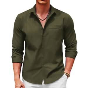 Coofandy Men's Linen Long Sleeve Beach Shirt for $13 Coofandy Men's Linen Long Sleeve Beach Shirt for $13