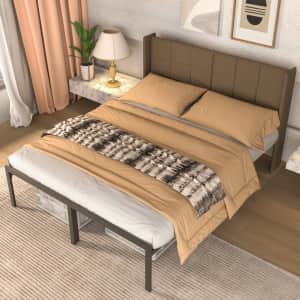 Nefoso 14" Upholstered Queen Bed Frame w/ Headboard for $110 Nefoso 14" Upholstered Queen Bed Frame w/ Headboard for $110