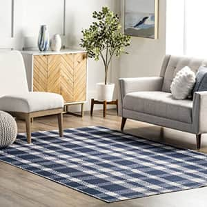 nuLOOM Rianne Machine Washable Plaid Farmhouse Ultra Thin Area Rug, 8' x 10', Blue for $94