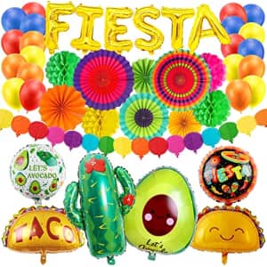 Ouddy Fiesta Party Decorations Mexican Party Supplies, Taco Fiesta Cactus Avocado Foil Balloons for $17