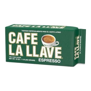 Cafe La Llave Espresso 100% Pure Coffee, Dark Roast Espresso, 16 Ounce Brick for $6