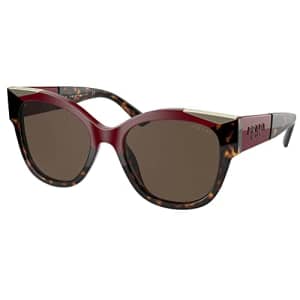Prada PR 02WS 07C0D1 Maroon/Havana Plastic Square Sunglasses Brown Lens for $203