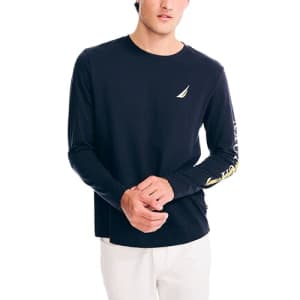 Nautica Men's Sustainably Crafted Long-Sleeve Graphic T-Shirt, Navy for $19