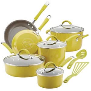 Rachael Ray 16806 Cucina Nonstick Cookware Pots and Pans Set, 12 Piece, Lemongrass Green for $134