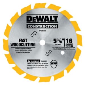 DEWALT 5-3/8-Inch Circular Saw Blade, Carbide, 16-Tooth (DW9055),Yellow for $17