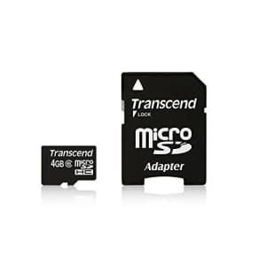Transcend 4 GB Class 6 microSDHC Flash Memory Card TS4GUSDHC6 for $7