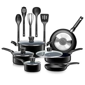 SereneLife Kitchenware Pots & Pans Basic Kitchen Cookware, Black Non-Stick Coating Inside, Heat for $68