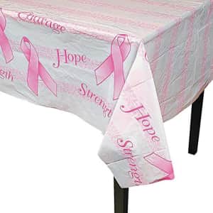 Fun Express Pink Ribbon Printed Plastic Tablecloth - Party Supplies - 1 Piece for $11