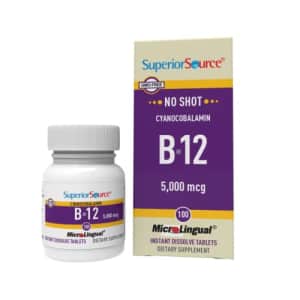 Superior Source No Shot Vitamin B12 Cyanocobalamin 5000 mcg, Quick Dissolve Sublingual Tablets 100 for $22
